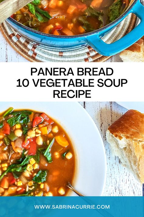 Brimming with fresh vegetables, wholesome grains, and deliciousness, this copycat Panera Bread 10 Vegetable Soup recipe is the best copycat version ever! Panera 10 Vegetable Soup Recipe, Panera Vegetable Soup, 10 Vegetable Soup, Panera Soup, West Coast Kitchen, Copycat Panera Bread, Panera Recipes, Organic Soup, Recipe Copycat