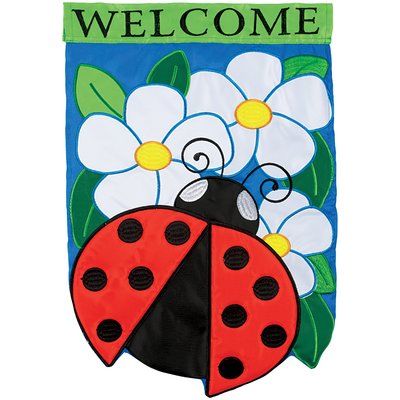 Ladybug Garden, Blue Backdrop, Blue Backdrops, Vibrant Flowers, Yard Flags, Outdoor Flags, Whimsical Decor, House Flag, Flag Stand