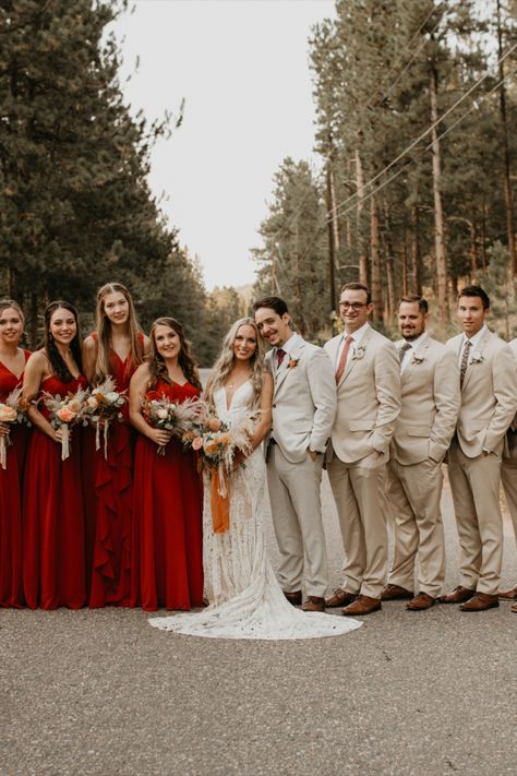 Burgundy Bridesmaid Dresses With Groomsmen, Marron And Tan Wedding, Burgundy Bridesmaid Dresses And Groomsmen, Groomsmen Attire Christmas Wedding, Maroon Bridesmaid Dresses With Groomsmen, Red Bridesmaid And Groomsmen, Red Wedding Theme Groomsmen, Burgundy And Tan Wedding Party, Burgundy And Khaki Wedding