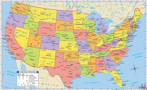 Us Map With Cities, Us State Map, States And Capitals, American Continent, State Capitals, United States Map, Printable Maps, Usa Map, Wall Maps