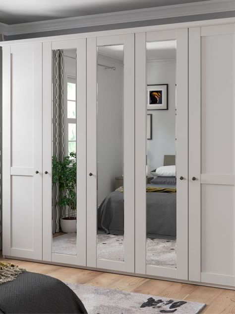 Wonderful Ideas for a Double Wardrobe with Mirror Hinged Wardrobe, Storage Solutions Bedroom, 4 Door Wardrobe, Bedroom Cupboard, Double Wardrobe, Bedroom Cupboard Designs, Mirrored Wardrobe, Pebble Grey, Cupboard Design