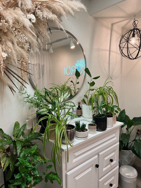 Lash Room Green, Green Spa Aesthetic, Room Plant Aesthetic, Spring Room Decor, Lash Studio Decor, Wax Room, Spring Room, Spa Vibes, Lash Room Ideas