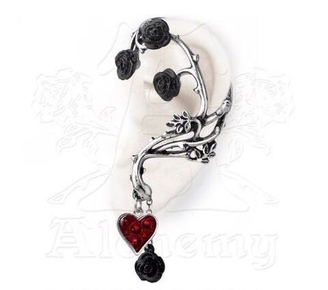 Psychobilly Girl, Ear Wrap Cuff, Gothic Bed, Alchemy Gothic, Red Heart Earrings, Edgy Jewelry, Roses Red, Black Roses, Wrap Earrings