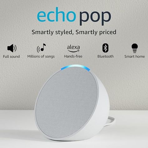 Amazon Echo Pop| Smart speaker with Alexa and Bluetooth| Loud sound, balanced bass, crisp vocals| White SHOP NOW⬇ https://amzn.to/3UAnPAt Smart Speaker, Amazon Echo, White Shop, Bass, Speaker, Shop Now, Sound, White