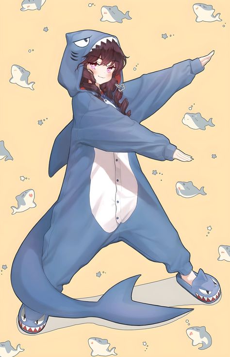 Shark Costumes, Anime Drawing Books, 판타지 아트, 영감을 주는 캐릭터, Kawaii Art, Anime Poses Reference, Drawing Base, Anime Poses, Anime Artwork