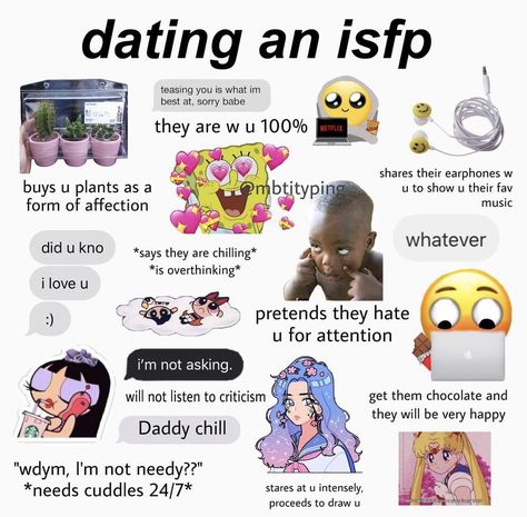 Estj Mbti Boyfriend, Dating An Entp, Enfp X Isfp Relationship, Isfp Starterpack, Isfp Personality Aesthetic, Mbti Dating, Isfp Memes, Isfp Fanart, Isfp Aesthetic