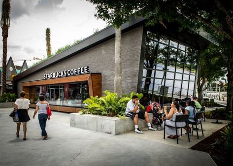 Downtown Disney Orlando, Disney Orlando Florida, Orlando Florida Disney, Retail Facade, Starbucks Store, Disney Orlando, Downtown Disney, Coffee Shop Design, Urban Oasis