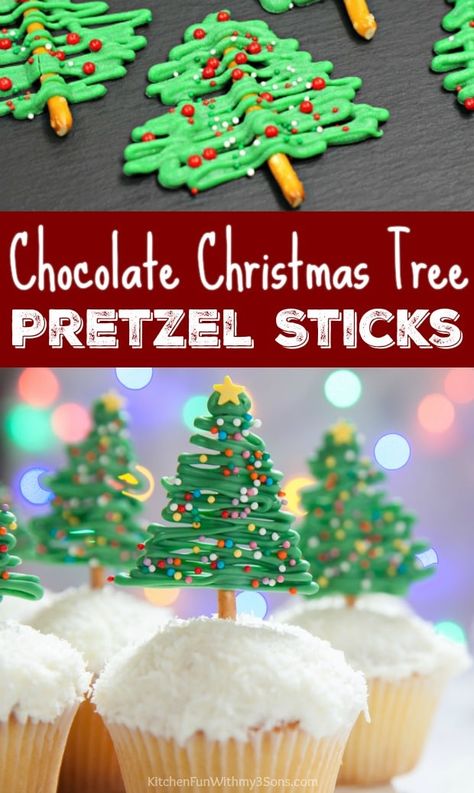 Pretzel Christmas Trees, Christmas Tree Pretzels, Tree Pretzels, Chocolate Pretzels Christmas, Pretzel Christmas, Krispie Treats Christmas, Snack Christmas, Chocolate Christmas Tree, Christmas Tree Desserts