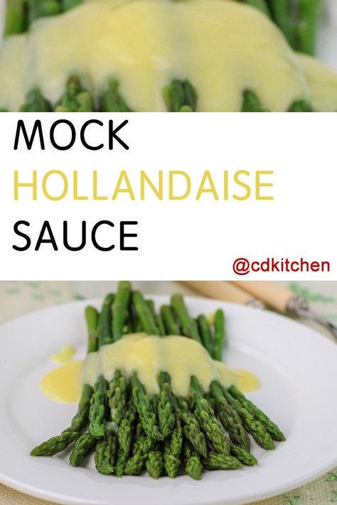 Made with sour cream, mayonnaise, lemon juice, prepared mustard | CDKitchen.com Holindaise Sauce, Hollandaise Sauce Uses, Vegan Hollandaise, Blender Hollandaise Sauce, Sauce For Eggs, Recipe With Sour Cream, Hollandaise Sauce Recipe, Easy Hollandaise, Easy Hollandaise Sauce