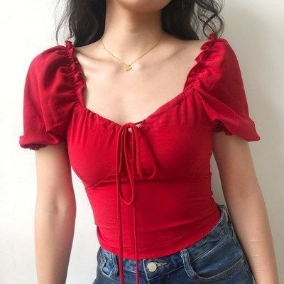 Moda Vintage, Mode Inspo, Red Top, Puff Sleeve Top, Girly Outfits, Looks Vintage, Outfits Casuales, Cute Casual Outfits, Fashion Tops