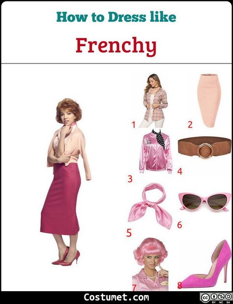 Frenchy Grease Costume, Frenchie Grease, Grease Costumes Diy, Frenchy Grease, Pink Ladies Halloween, Bestie Costumes, Grease Halloween Costumes, Grease Style, Grease Themed Parties