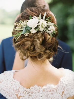 College Sweethearts Tie The Knot In True Southern Style Glamorous Wedding Hairstyles, Hairstyle Photography, Glamorous Wedding Hair, Low Back Wedding Dress, Garden Wedding Ideas, Blue Winter Wedding, Floral Headpiece Wedding, Blue Wedding Inspiration, Bridal Wedding Hair