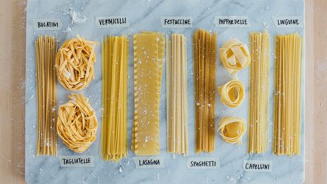 From Agnolotti to Ziti: A Picture Guide to Pasta Types Pasta Noodle Types, Making Pasta From Scratch, Ribbon Pasta, Noodle Ideas, Round Pasta, Noodles Ideas, Things To Learn About, Salad Appetizer Cups, Braised Chicken Breast