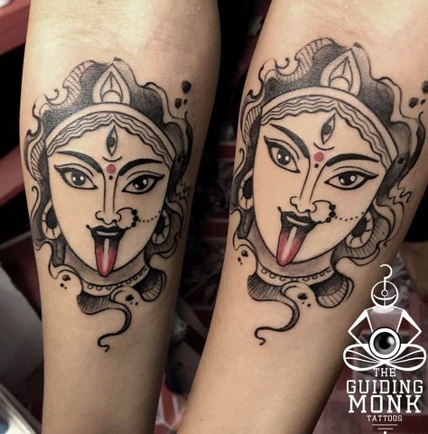 Maa Kali Tattoo, Maa Tattoo Designs, Kali Tattoo, Ma Tattoo, Krishna Tattoo, Buddha Tattoo Design, Small Shoulder Tattoos, Gangsta Tattoos, Ganesha Tattoo