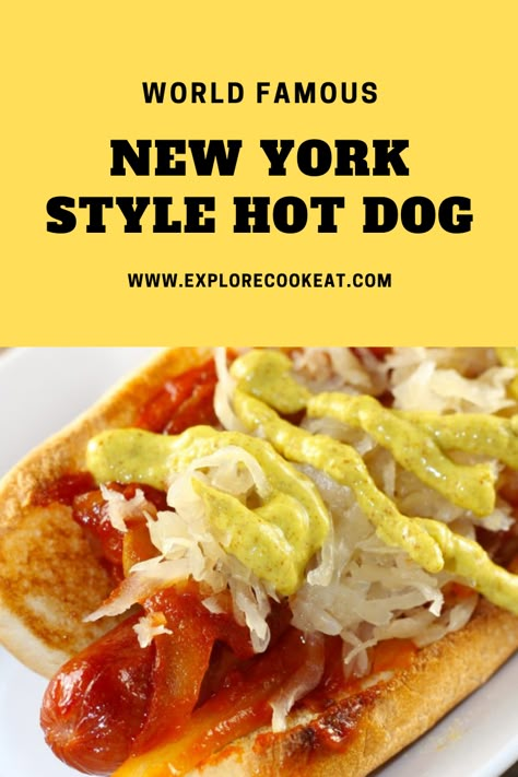 Enjoy a taste of New York City with these sauerkraut and spicy brown mustard laden New York Style Hot Dogs! #hotdogrecipe #hotdogs #newyorkhotdog New York Hotdogs, American Hot Dog Recipe, Hot Dogs With Sauerkraut, New York Hot Dog Recipe, New York Style Hot Dog, Hot Dog Onion Sauce Recipe, Hotdogs Recipes, New York Hot Dog, Hot Dogs Chili