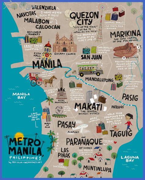 nice Manila Map Tourist Attractions Philippines Aesthetic, Philippines Art, Baguio Philippines, School Layout, Philippine Mythology, Philippine Map, Philippine Islands, Exhibit Ideas, Illustrated Maps