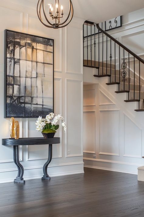 Elevate Your Entryway with Two Story Foyer Wall Decor Ideas Foyer Into Dining Room Entryway, Foyer Molding Entryway, Large Wall Entryway Ideas, High Ceiling Foyer Ideas Entryway, Foyers Ideas Entryway, Tall Entryway Ideas, Tall Entryway Ideas High Ceilings, 2 Story Foyer Ideas Entryway, Two Story Foyer Ideas Entryway