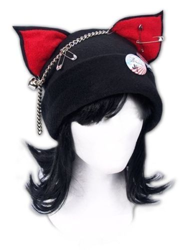 kawaii badass dress | Dresses Style, Punk Meow, Bloody Punk, Japan Style, Knits Hats, Bats ... Punk Cats, Kawaii Hat, Fleece Hat, Emo Outfits, Cat Hat, Emo Scene, Animal Ears, Cute Hats, Goth Outfits