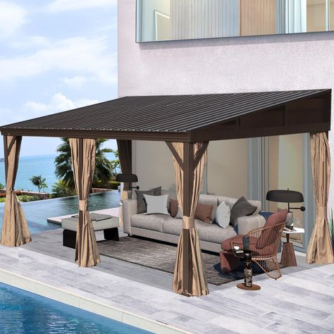 PRICES MAY VARY. Ample Leisurely Space- With dimensions of 191.30"(L) x 143.70"(W) x 98.82"(H), Domi lean-to gazebo offers a luxurious 192 square feet of room to unwind and enjoy the outdoors. From hosting a barbecue with friends and family to reading your favorite book in a sun-drenched afternoon, you can get endless creativity and happiness. Built for All-Weather Durability- Equipped with a robust galvanized sloped roof, domi 12’x16’ wall-mounted gazebo offers exceptional weight-bearing capaci Covered Patios Attached To House Decor, Free Standing Covered Patio, Outdoor Living Space With Pool, Patio Covers Attached To House, Outdoor Covered Patio Ideas, Pergola Patio Attached To House, Carport Gazebo, Lean To Gazebo, Covered Pergola Patio