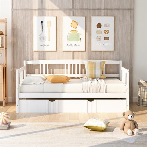 Twin Size Daybed with Twin Size Trundle, Wood Daybed Frame with Twin Size Trundle Bed, Dual-use Twin Size Sofa Bed Frame with Slats Support for Bedroom Living Room, No Box Spring Needed, White - Walmart.com Daybed Wood, Full Daybed, Twin Size Daybed, Trundle Bed Frame, Full Size Daybed, Daybed Frame, Wooden Daybed, Twin Daybed With Trundle, Sofa Bed Frame