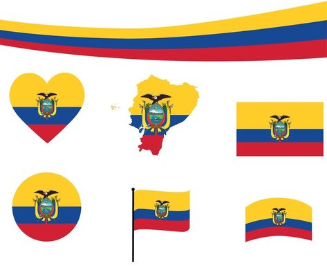 Ecuador bandera mapa cinta y corazón iconos ilustración vectorial abstracto Eu Flag, Ecuador, Country Flags, Flag, Crochet, Art