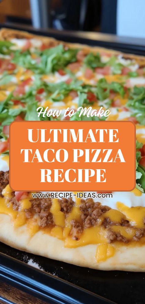 A delicious Ultimate Taco Pizza crafted with bold flavors. Perfect for pizza lovers who appreciate a tasty twist on traditional taco recipes. Taco Flatbread Pizza, Tacobell Mexican Pizza Recipe, Pizza Tacos Recipes, Taco Time Copycat Recipes, Taco Pizza Sauce, Pizza Hut Taco Pizza, Homemade Taco Pizza Recipes, Taco Dinner Ideas, Pizza Dinner Ideas