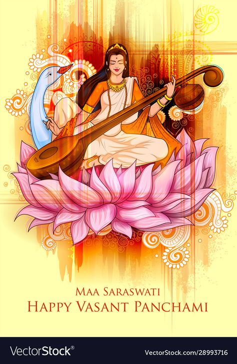 Happy Basant Panchami, Saraswati Painting, Vasant Panchami, Saraswati Puja, Basant Panchami, Buddhist Art Drawing, Durga Painting, Boho Art Drawings, Hinduism Art