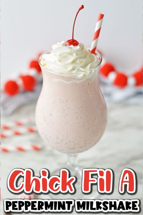 This copycat Chick Fil A Peppermint Milkshake is a delicious duplicate of everyone's favorite Chick Fil A holiday treat! Peppermint Milkshake Chickfila Recipe, Copycat Chick Fil A Peppermint Milkshake, Peppermint Shake Chick Fil A, Christmas Milkshakes For Kids, Applebee's Copycat Recipe, Chick Fil A Peppermint Milkshake Recipe, Chick Fil A Milkshake Recipe, Chick Fil A Peppermint Milkshake, Peppermint Shake Recipe