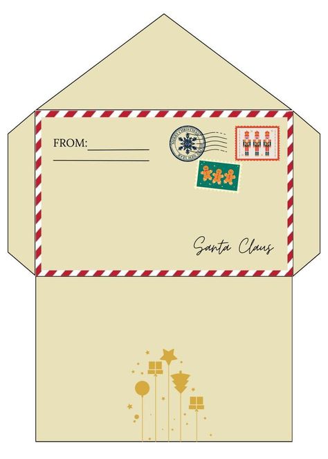 Carta Aesthetic, Carta A Santa Claus, Christmas Sweet Table, Santa Envelope, Envelope Design Template, Envelope Template Printable, Santa Claus Letter, Holiday Envelopes, American Girl Doll Diy