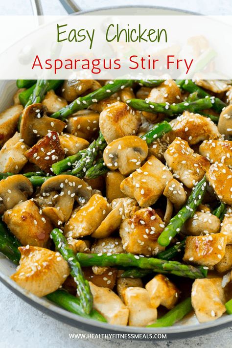 This Easy Chicken Stir Fry recipe is perfectly loaded with protein, asparagus, and mushrooms. Then tossed in a lightly sweet sauce. #stirfry #chickenstirfry #asianrecipe #healthystirfry Asparagus Stir Fry Recipes, Mushroom Asparagus, Healthy Chicken Stir Fry, Asparagus Chicken, Chicken Thights Recipes, Easy Chicken Stir Fry, Asparagus Stir Fry, Chicken Recipes Easy, Stir Fry Recipes Chicken