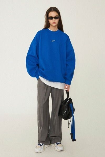 Ader Error, Outfit Streetwear, Fashion Aesthetics, Women Outfit, Blue Sweatshirt, Autumn Outfit, 가을 패션, Woman Fashion, Style Women