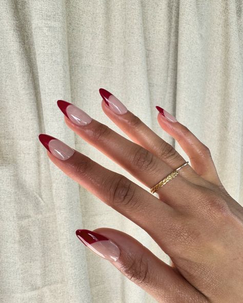 Cherry Red is in for Spring! 🍒🌸 #nailart #naildesign #nailsofinstagram #nailsnailsnails #nailpro #nailideas #nailtech #nailslondon #nailinspo Detail Nails, Milky Nails, Red French, Cherry Nails, Nails Salon, Hello Kitty Nails, Classy Acrylic Nails, Almond Nails Designs, Red Nail Designs