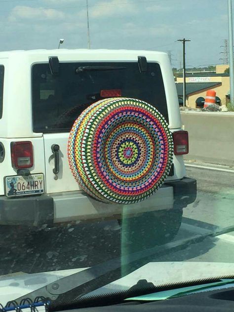 Crochet Tire Cover, Yellow Jeep, Fiber Crafts, Spare Tire Covers, Betty White, Tire Cover, Car Stuff, Wild And Free, Spare Tire