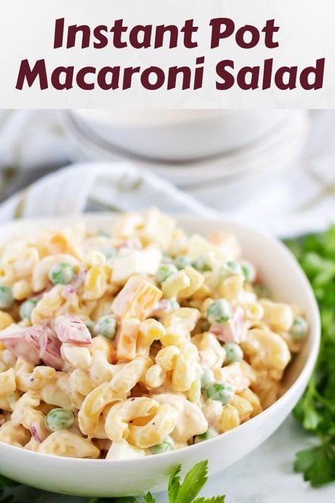 Our flavor filled Instant Pot easy macaroni salad recipe features a homemade dressing mixed with pasta, crunchy vegetables, and cubed cheddar cheese! #berlyskitchen Meat Marinades, Instant Pot Easy, Crunchy Vegetables, Easy Macaroni Salad, Easy Macaroni, Macaroni Salad Recipe, Weekly Meals, Vegetarian Salads, Cranberry Sauce Homemade