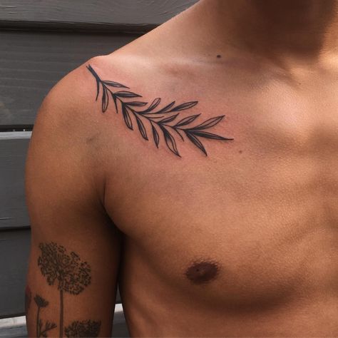 Image may contain: one or more people and closeup Botanisches Tattoo, Olive Tattoo, Olive Branch Tattoo, Tatuagem Masculina Pequena, Small Chest Tattoos, Branch Tattoo, Bone Tattoos, Cool Chest Tattoos, Inspiration Tattoos