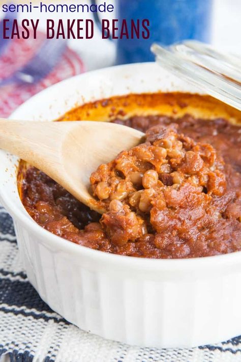 Best Easy Baked Beans Recipe - keep all of the flavor but none of the effort in this semi-homemade recipe for the classic barbecue side dish. It's not a family secret anymore! #bakedbeans #sidedish #glutenfree Easy Baked Beans Recipe, Homemade Baked Beans Recipe, Baked Beans From Scratch, Simple Baked Beans Recipe, Canned Baked Beans, Best Baked Beans, Easy Baked Beans, Easy Summer Side Dishes, Baked Beans Recipe