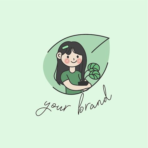 Plant Logo Design Branding, Plant Logo Design, Plant Logo, Plant Logos, Logo Mascot, Logo Psd, Technology Icon, Green Girl, Cartoon Girl