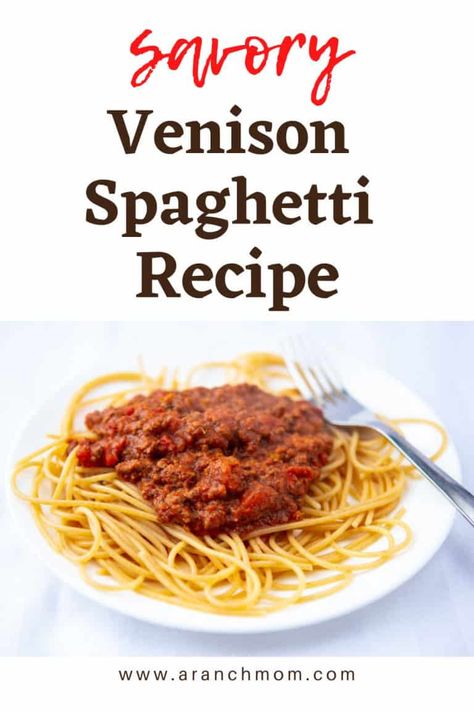 Venison Spaghetti Recipe - A Ranch Mom Deer Meat Recipes Ground, Venison Spaghetti, Ground Venison, Deer Meat Recipes, Meat Pasta, Canned Tomatoes, Deer Meat, Game Recipes, Spaghetti Recipe