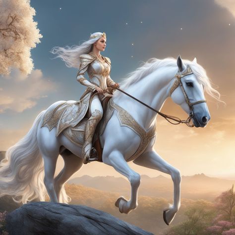 Elf princess on a majestic white horse by Serkan Baday - Playground Princess Horse, Elf Princess, Horse Animation, 3d Horse, Church Clothes, Fantasy Horses, Lady Riders, Horse Drawings, Book Clothes