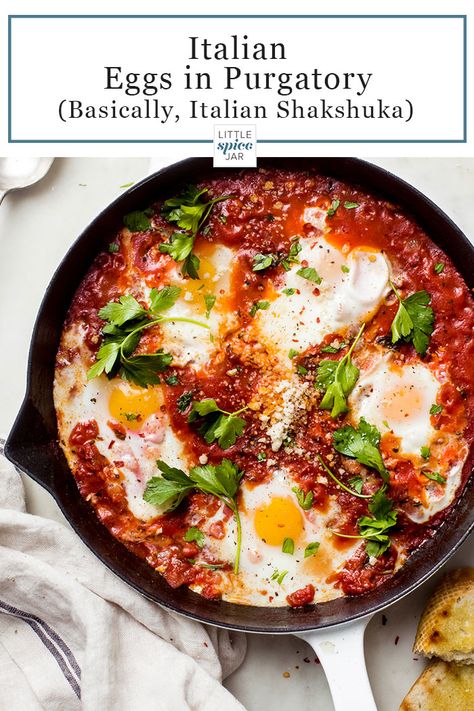 Eggs In Purgatory Recipe, Eggs In Purgatory, Shakshuka Recipes, Spanish Recipes, Spicy Tomato Sauce, Big Breakfast, Spice Jar, Egg Dish, Boiled Egg