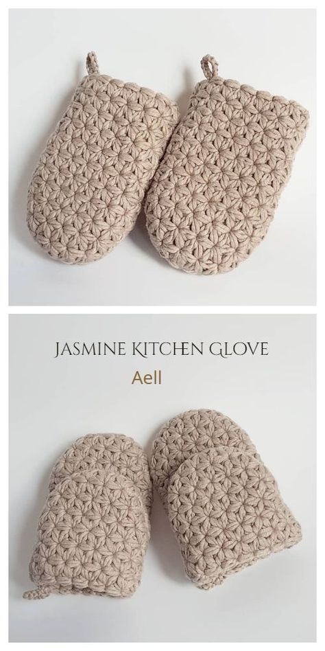 Jasmine Kitchen Glove Crochet Patterns Mitten Crochet, Crochet Pot Holders Free Pattern, Crochet Potholder Patterns, Crochet Hot Pads, Crochet Patterns Free, Dishcloth Crochet Pattern, Crochet Mittens, Crochet Kitchen, Crochet Dishcloths