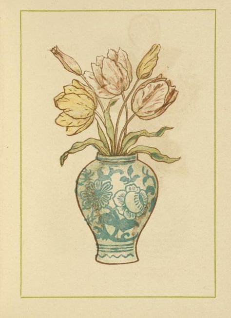 Vase Of Tulips, Marigold Garden, Tulips Canvas, Different Drawing Styles, Tulip Tattoo, Kate Greenaway, Japan Painting, Different Kinds Of Art, Flowers In Vase