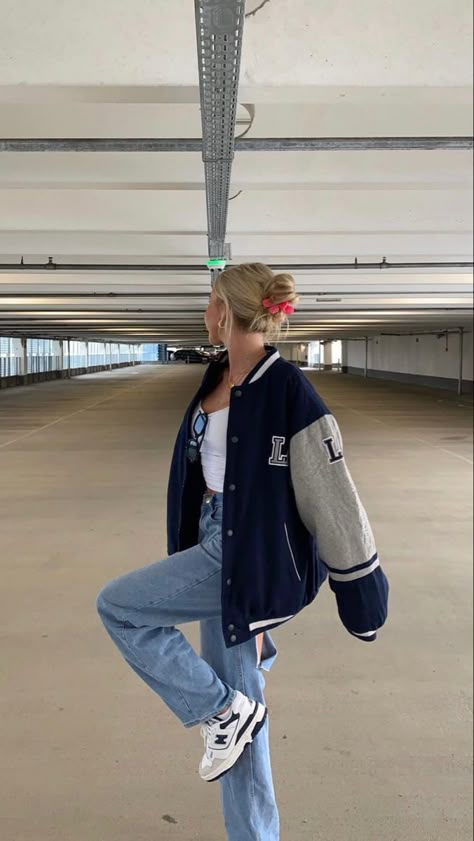 Tomgirl Outfits, Letterman Jacket Outfit, Baseball Jacket Outfit, Senior Jackets, Varsity Jacket Outfit, Amanda Marie, Jacket Outfit Women, Girls Attire, Downtown Outfits