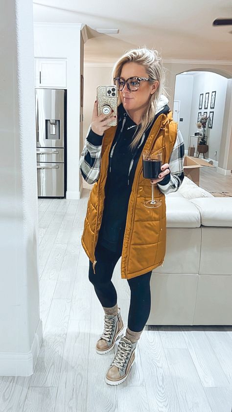 Long puffer vest outfit