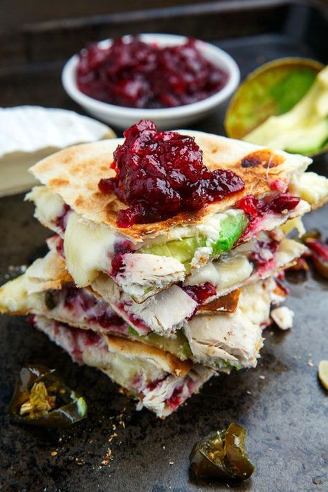 Cranberry and Brie Turkey Quesadillas with Avocado and Candied Jalapenos Turkey Quesadilla Recipes, Cranberry And Brie, Candied Jalapenos, Closet Cooking, Pastas Recipes, Jalapeno Recipes, Leftover Turkey Recipes, Cranberry Recipes, Leftovers Recipes