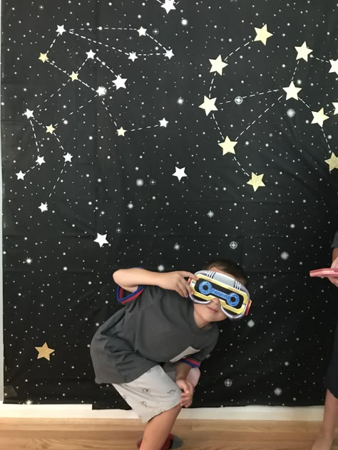 Space Photo Booth Props, Outer Space Backdrop, Constellation Birthday Party, Space Book Fair Theme, Space Photo Booth, Constellation Party, Space Theme Decorations, Space Props, Space Backdrop