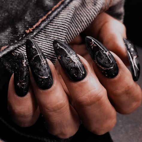 Cosmic Nails, Vampire Nails, Witchy Nails, Black Acrylic Nails, Punk Nails, Moon Nails, Galaxy Nails, Work Nails, Almond Nails Designs