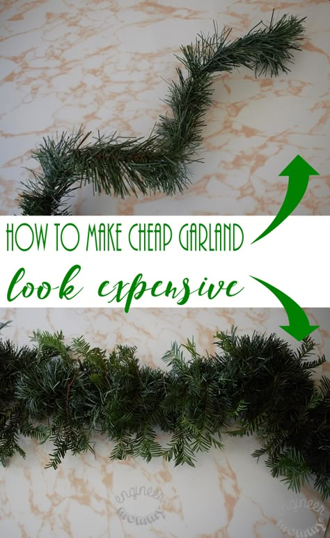 How To Make Cheap Garland Look Expensive!! You'll never believe this trick!! Cheap Garland Look Expensive, Outdoor Christmas Garland, Christmas Banister, Outdoor Garland, How To Make Garland, Diy Christmas Garland, Garland Diy, Front Porch Christmas Decor Ideas, Porch Christmas Decor Ideas