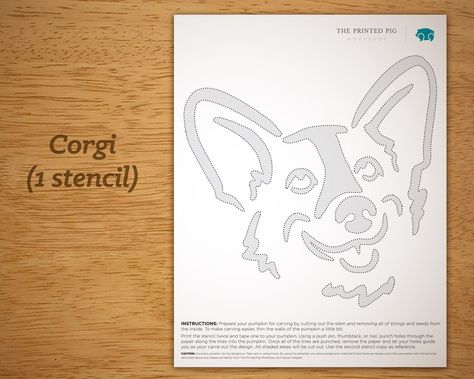 2019 EXCLUSIVE Printable Pumpkin Carving Pattern: Corgi by PrintedPigWorkshop on Etsy https://www.etsy.com/listing/743446029/2019-exclusive-printable-pumpkin-carving Corgi Face, Wall Carvings, Halloween Pumpkin Stencils, Pumpkin Uses, Pumpkin Template, Pumpkin Carving Patterns, Pumpkin Carvings Stencils, Handmade Dog Collars, Department 56