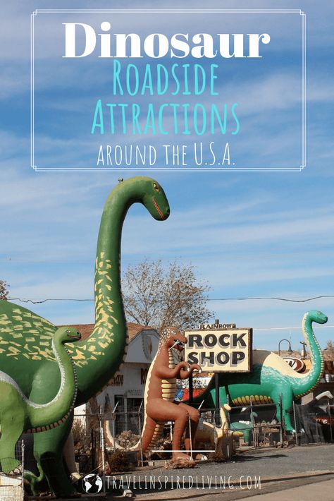 Dinosaurs lined up along the side of the road at a Rock Shop in Arizona. Cabazon Dinosaurs, Dinosaur Valley State Park, Dinosaur Park, California Photos, Road Trip Destinations, Us Road Trip, Family Road Trips, Road Trip Hacks, Roadside Attractions